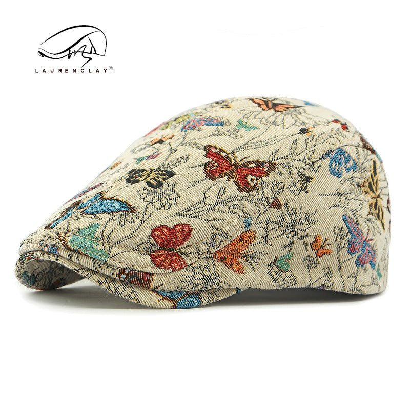 All Season New Butterfly Embroidery Ethnic Style Beret Cap