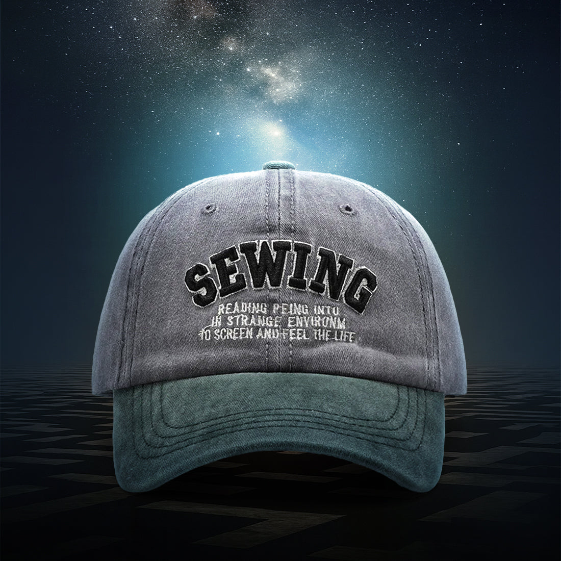 Lettered three-dimensional embroidery color-block washed soft top baseball cap