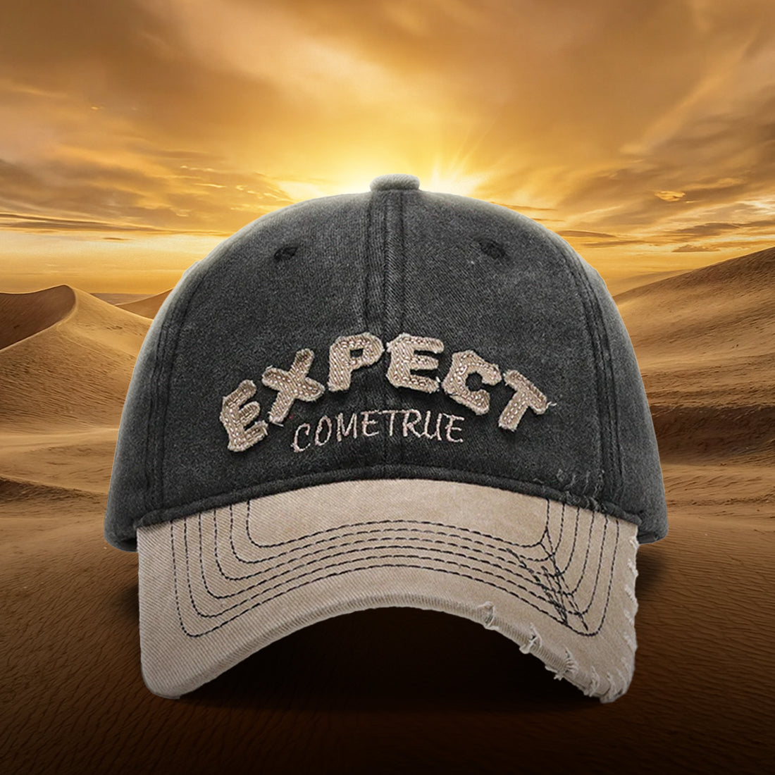 Letter patch embroidery color blocking washed soft top baseball cap