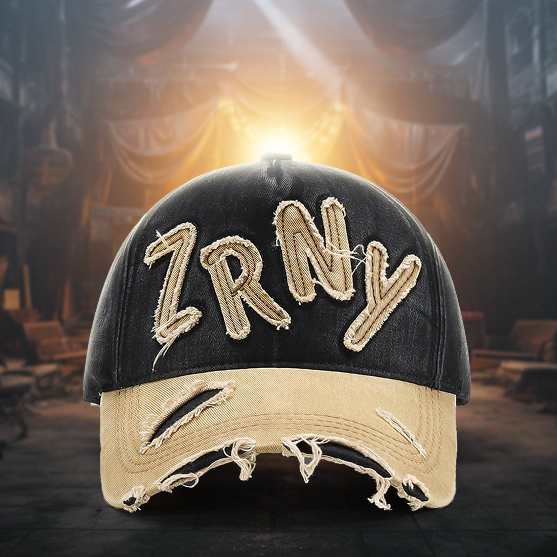 Embroidered patch peaked washed retro cap