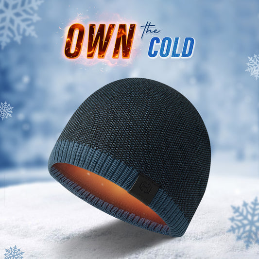 Men's Round-Top Casual Leather Label Warm Fashionable Winter Beanie