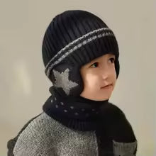 2 in 1 Children's Winter Cap with Earmuff and Muffler two-piece set
