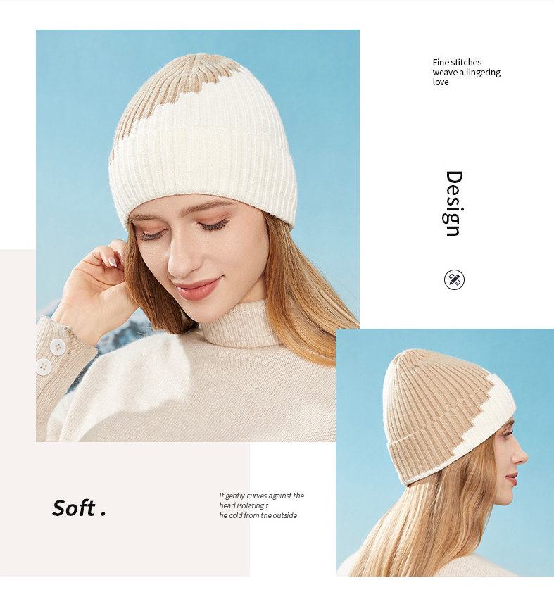 Color-blocked woolen hat men's winter rolled ear cap