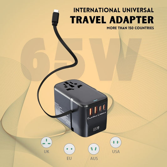 মাল্টিফাংশনাল 65W ফাস্ট চার্জিং ট্র্যাভেল ইউনিভার্সাল প্লাগ কনভার্টার