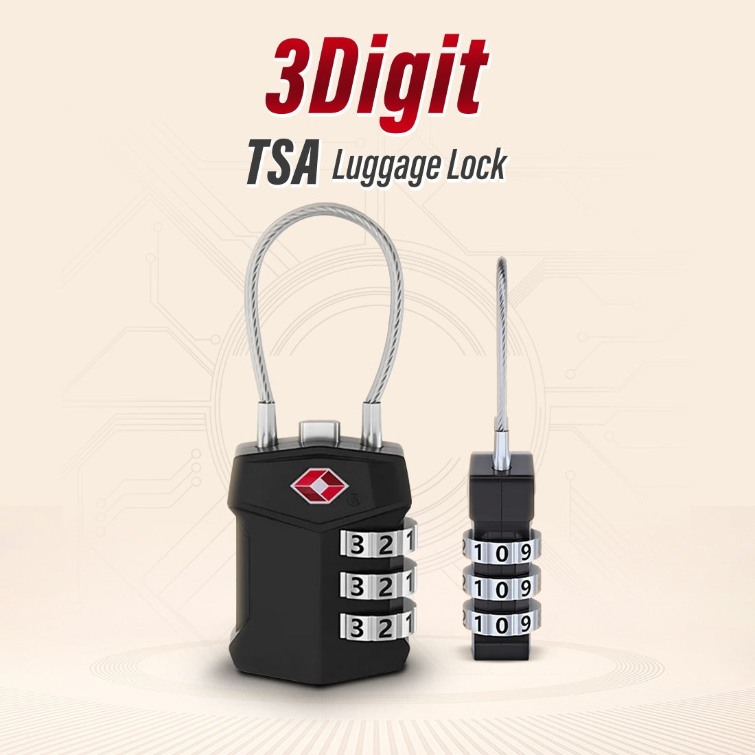 স্মার্ট কম্বিনেশন টিএসএ সেফ ৩ ডিজিটের কম্বিনেশন ট্রাভেল লাগেজ লক।