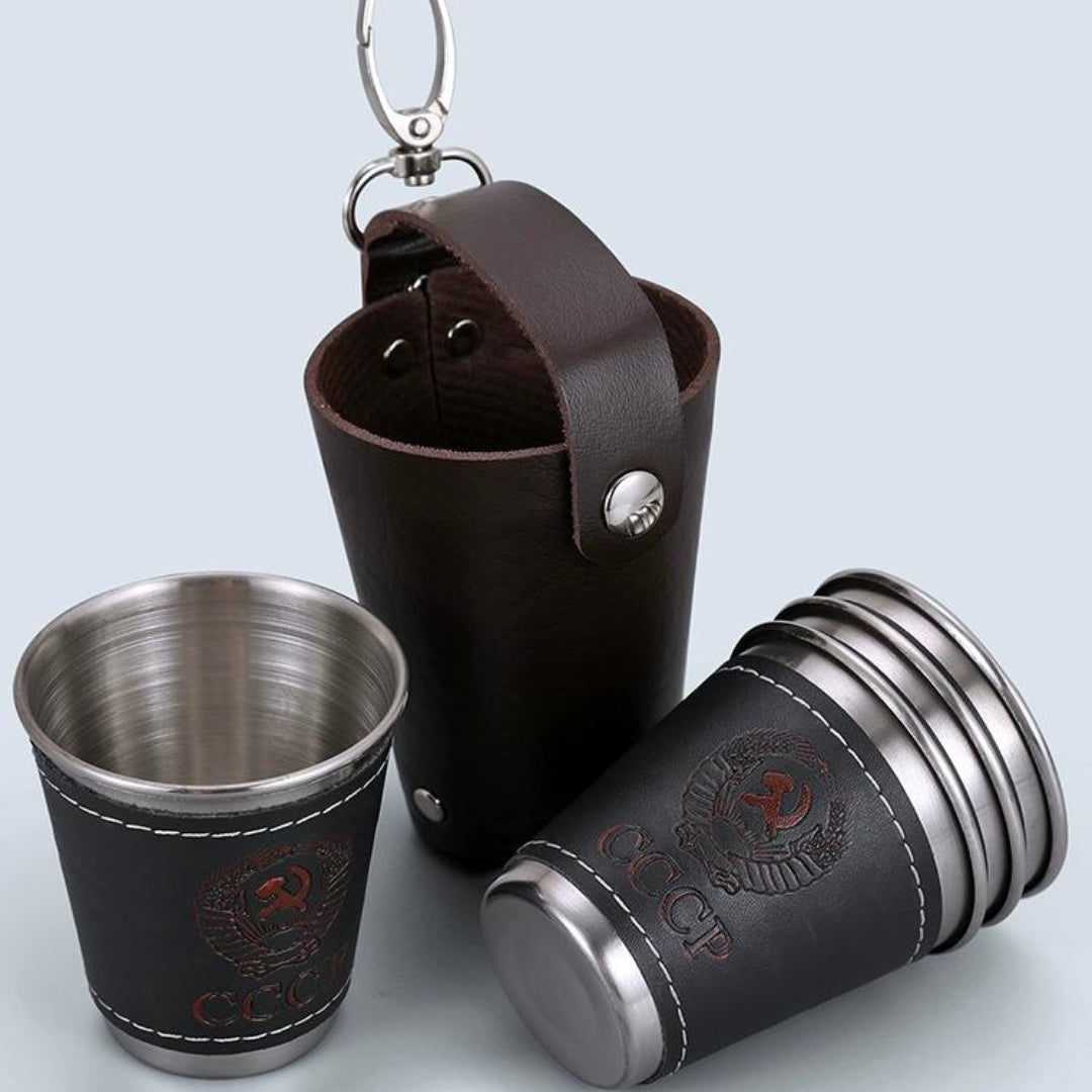 Stainless steel small glass set 4 portable for outdoor travel carrying glasses