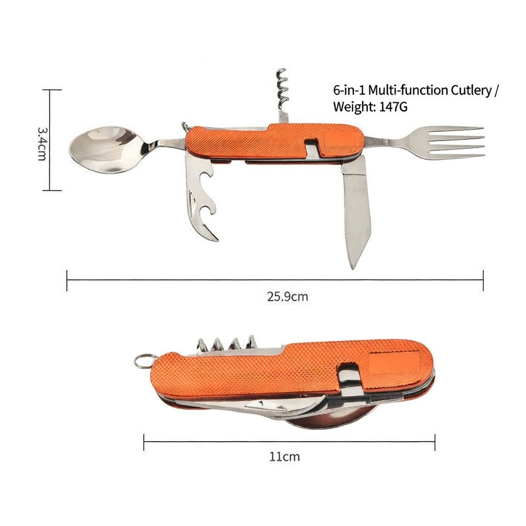 6-in-1 Folding Stainless Steel Camping Cutlery Portable Travel Utensil Set