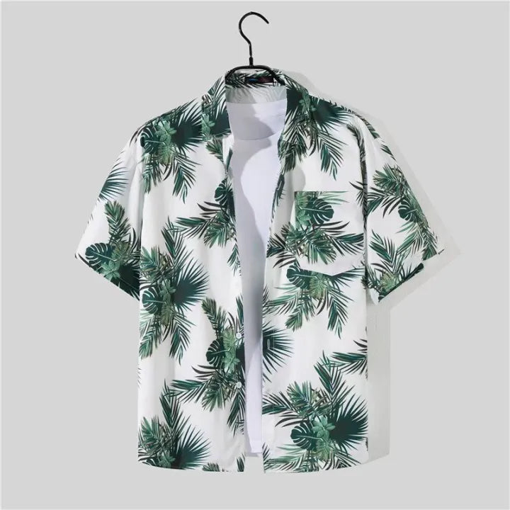 Short Sleeve Hawaii Shirt - White Monstera
