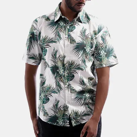 Short Sleeve Hawaii Shirt - White Monstera