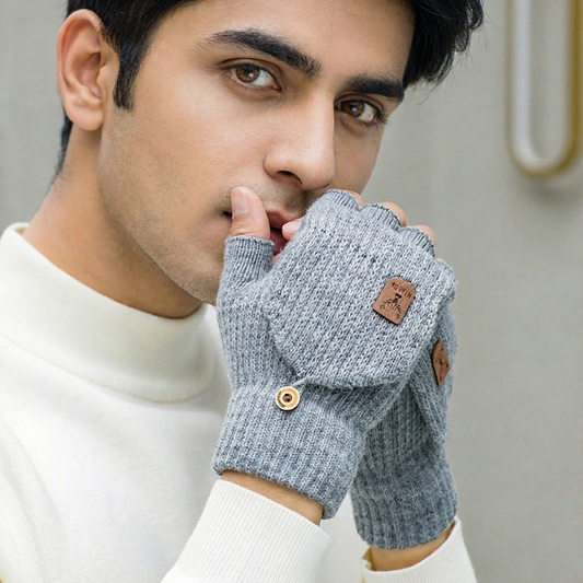 Knitting Thick Winter Indoor Hand Warmers and Screen Touch Half Finger Gloves