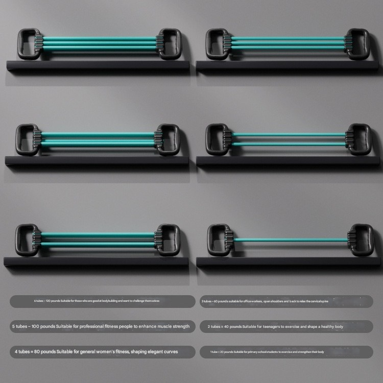 Six-tube chest and open-back fitness arm strength rope with detachable bungee cord.