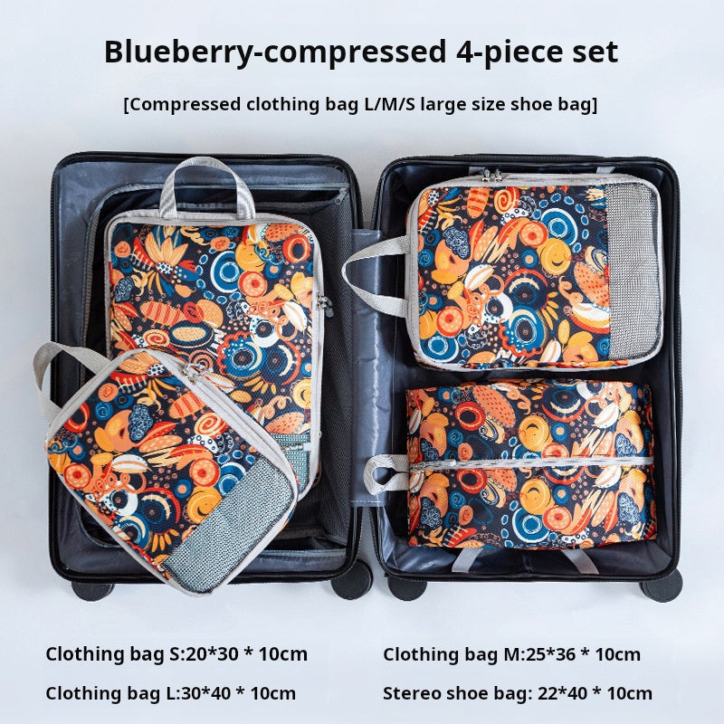 Printed travel pouch compression 4pcs set Travel Storage Bag