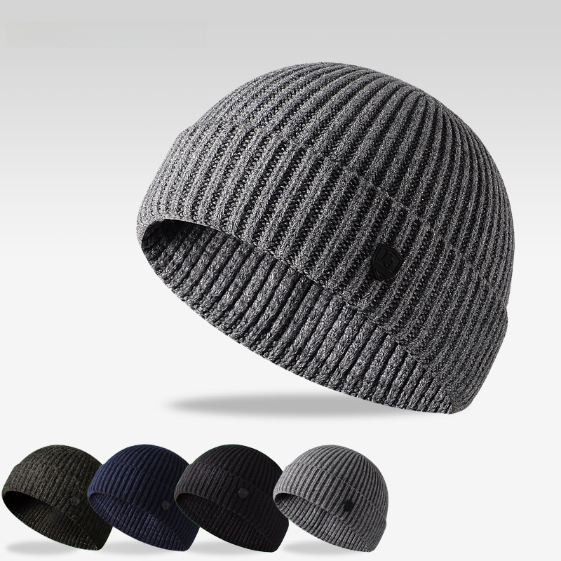 Winter solid color knit hat men's warm beanie hat