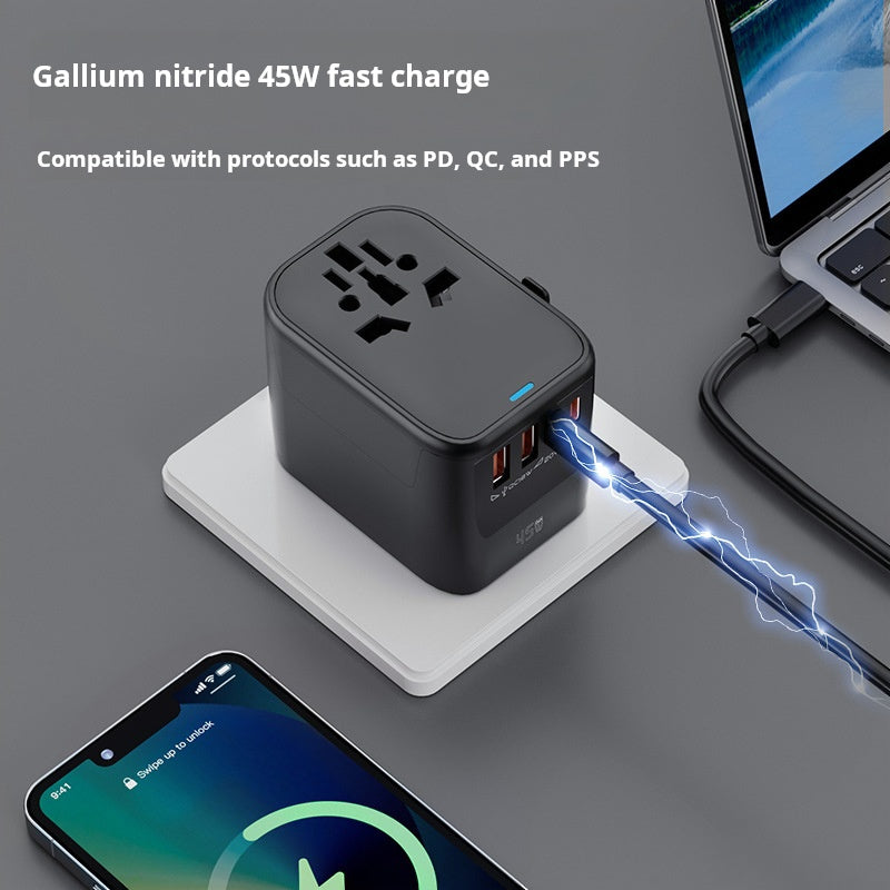 Global gallium nitride 45W multi-fast charging travel plug
