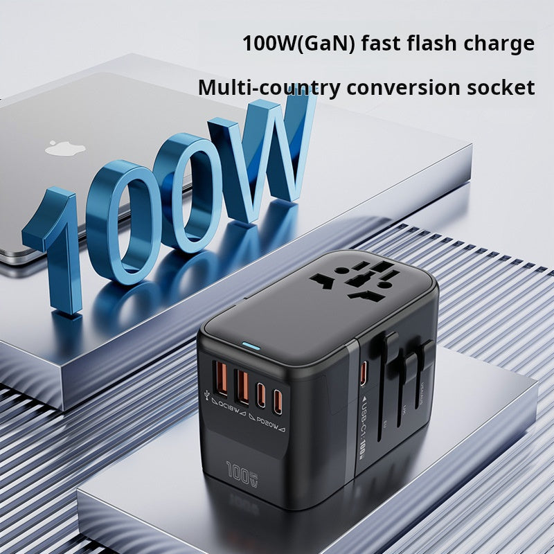Fast Charging 100W Retractable Cable Universal Multi-function Travel Socket Converter