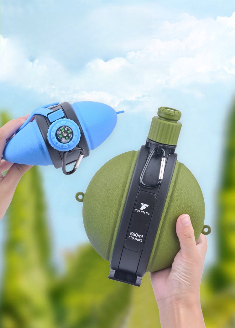Portable with compass silicone water bottle