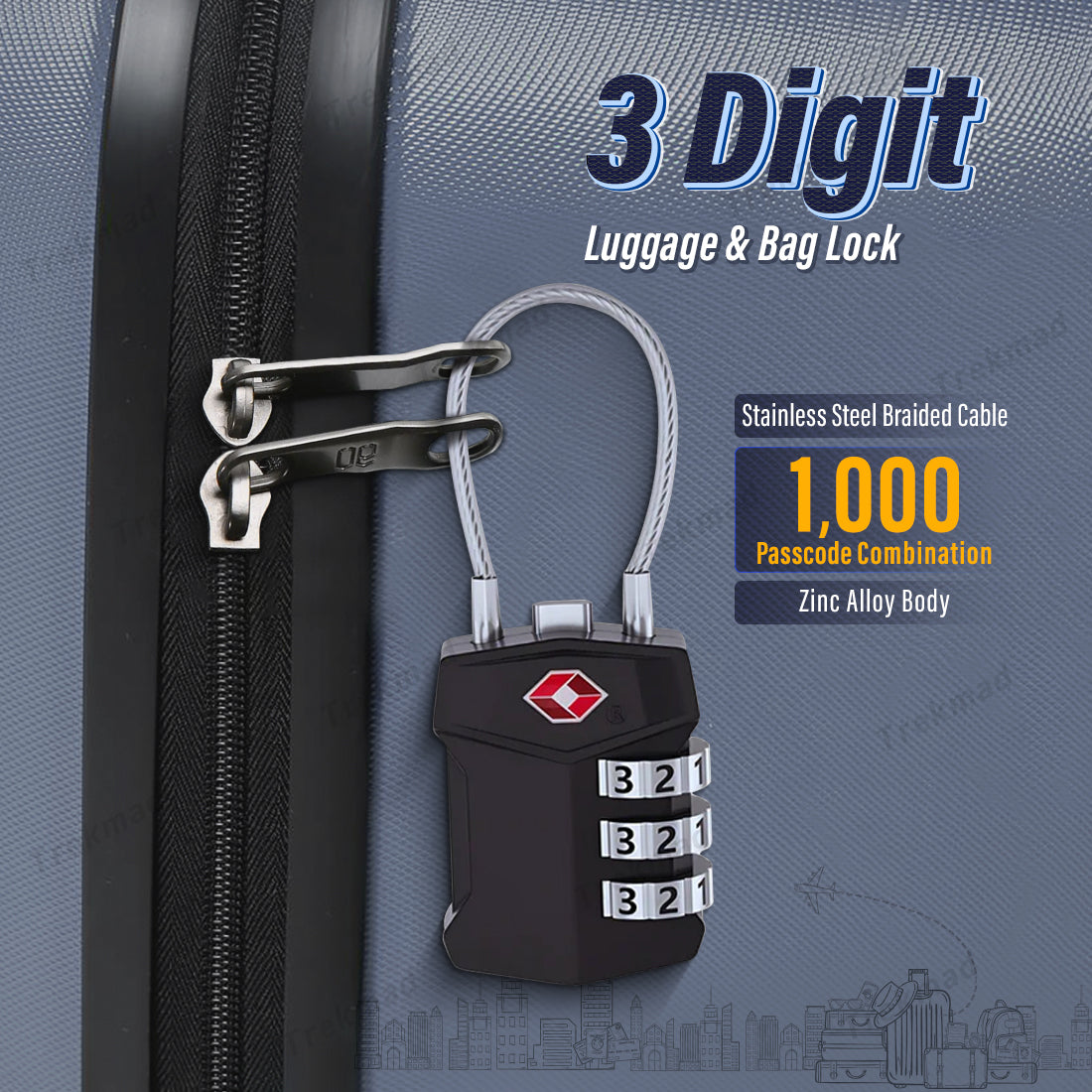 TSA Certified Custom combination lock for luggage & bags