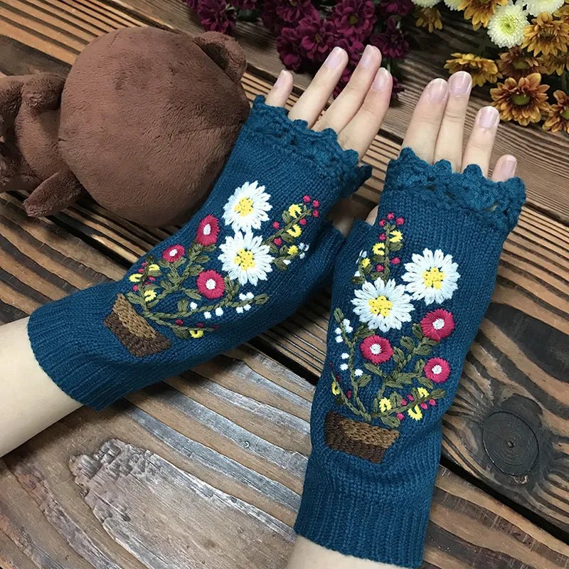 Handmade Knitted Long Winter Gloves With Soft Crochet – Trekmad