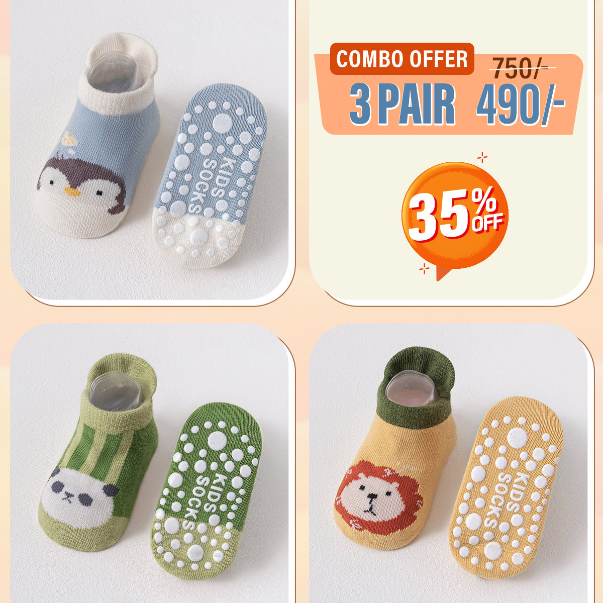 Anti-Slippery Cute Cartoon Printed Heel Style Soft Kids Socks