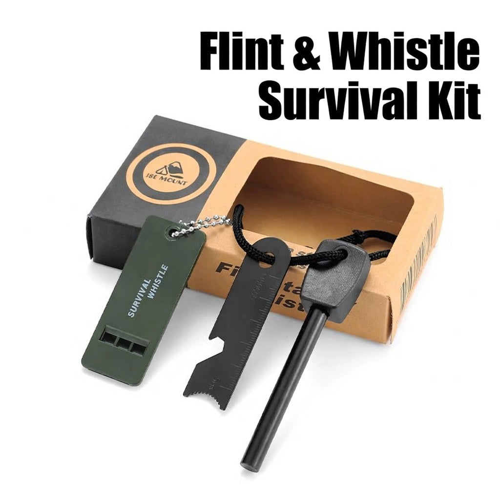 Compact Outdoor Survival Kit With Flint Fire Starter And Whistle