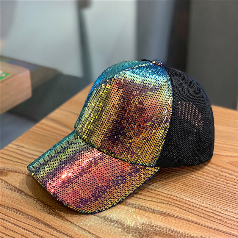 Women's glitter head mesh breathable summer cap