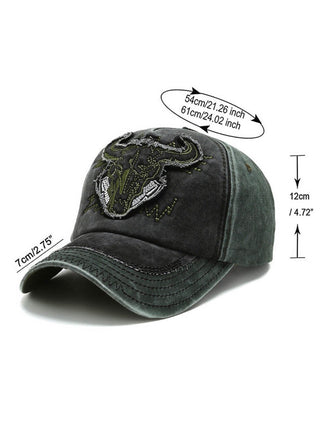 Color-blocked retro washed denim distressed basball cap