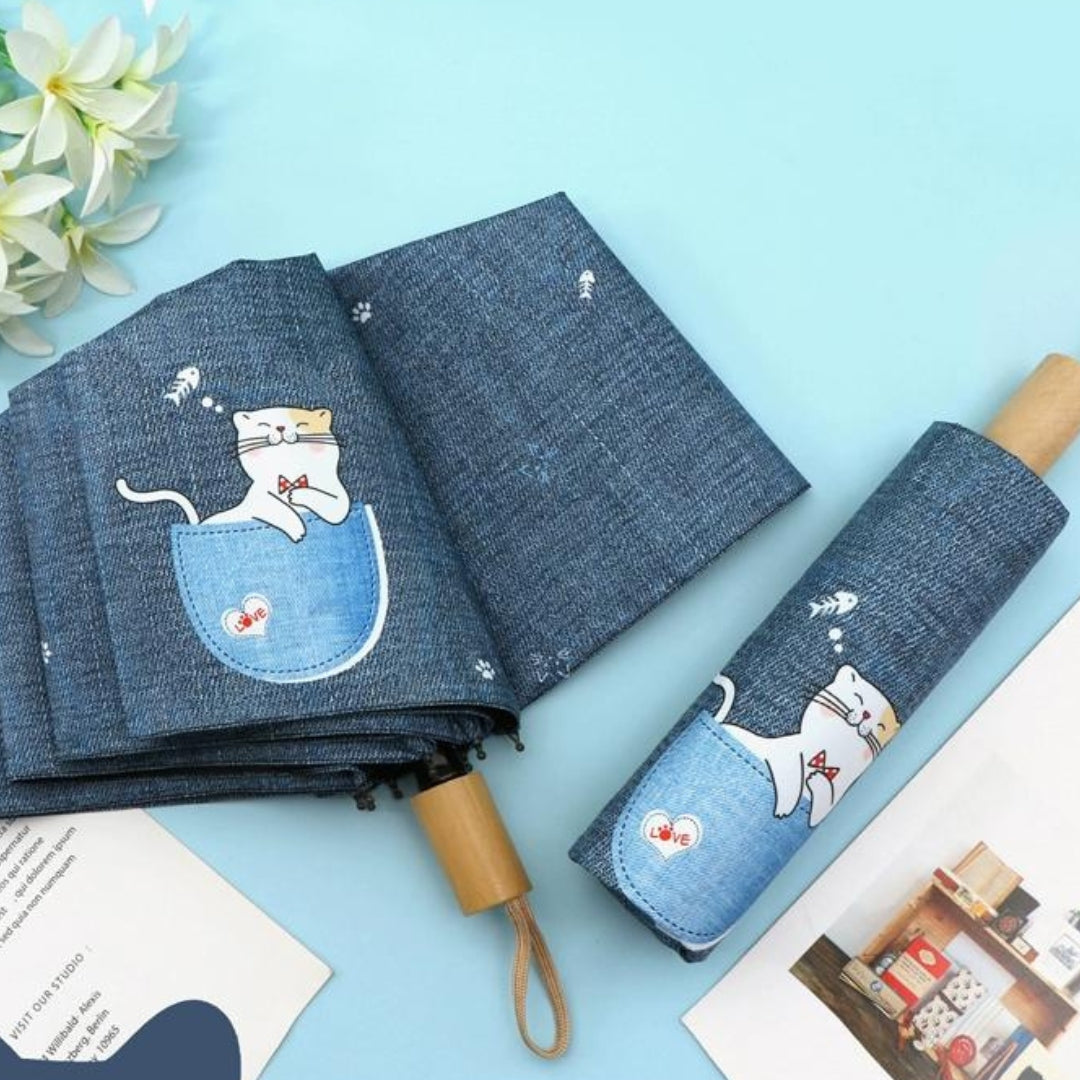 Cute kitten thickened folded small and portable umbrella