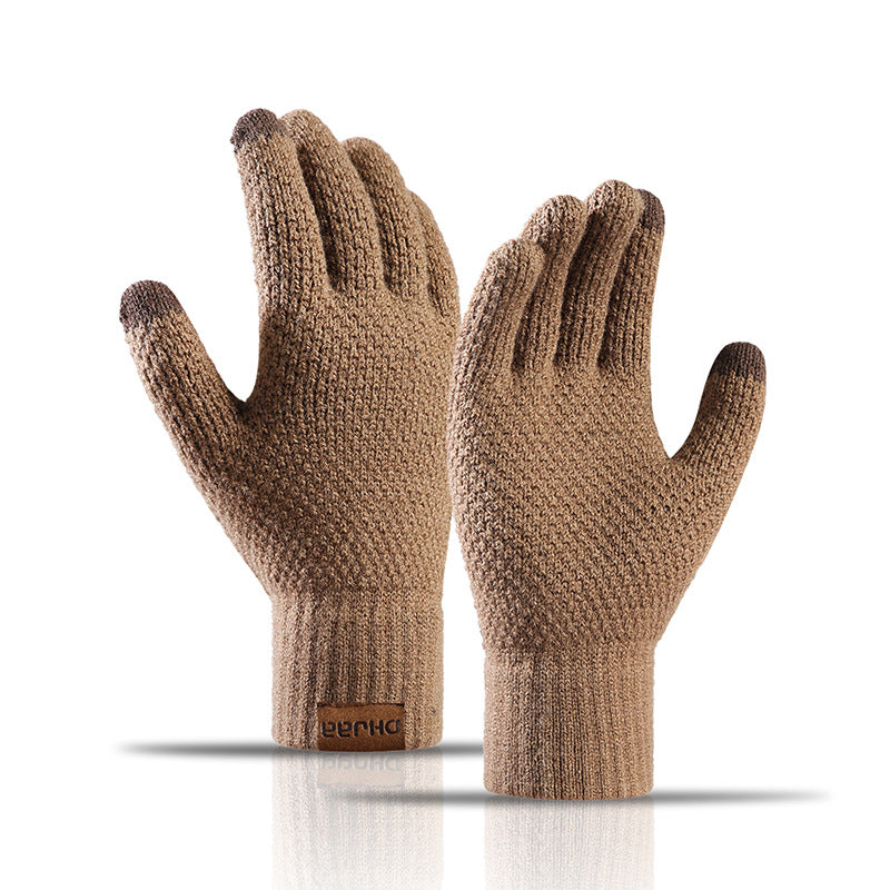 Fleece thickened warm wool knitted winter gloves