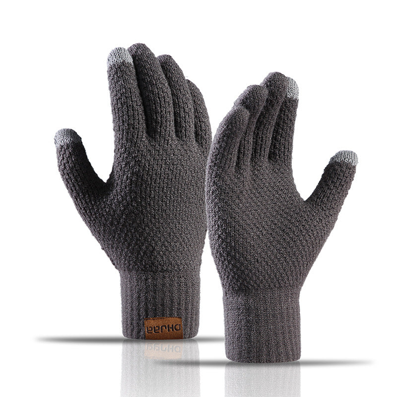 Fleece thickened warm wool knitted winter gloves