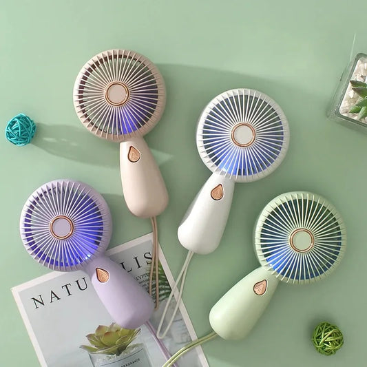 Small handheld fan with LED portable USB rechargeable electric fan