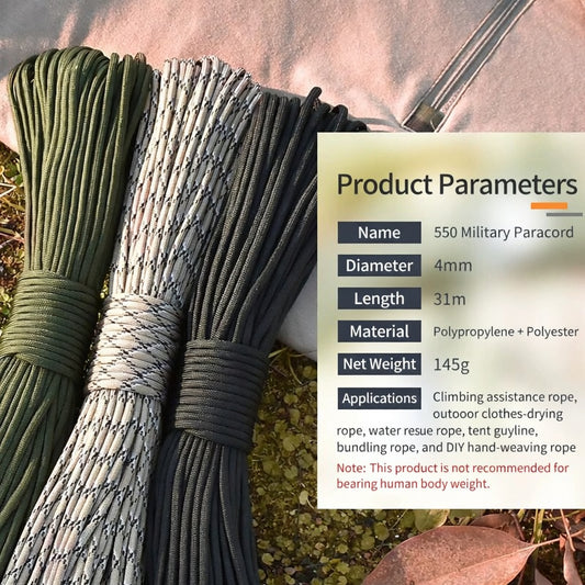 550 Military Paracord 9 Core Rope 31 Meter Tactical Cord