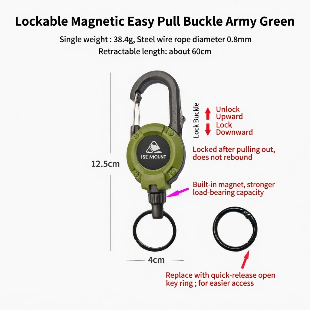 ISE MOUNT Tactical Retractable Steel Wire Keychain Anti-Lost Outdoor Gear