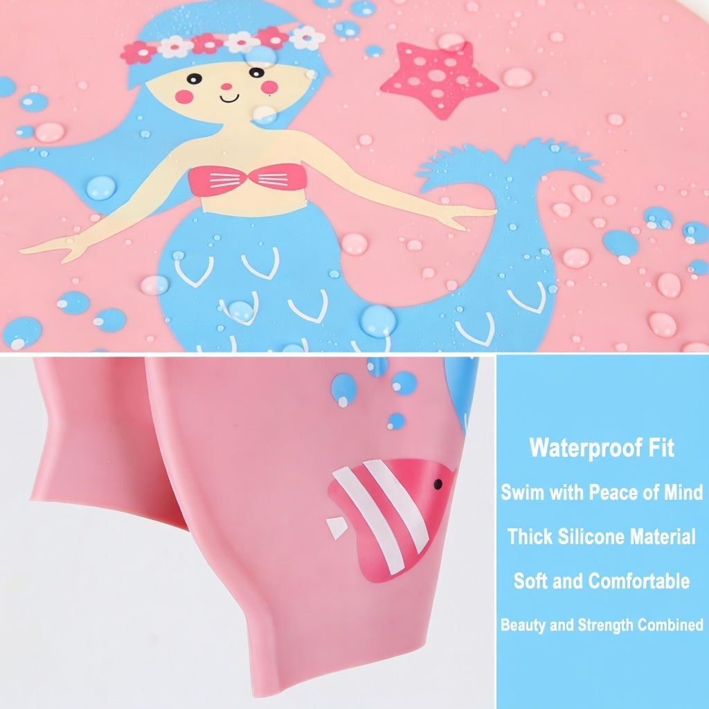 Kids Waterproof Silicone Swimming Cap with Cute Cartoon Animal Designs