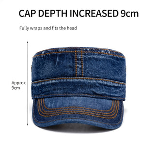 Vintage Washed Cotton Denim Flat Top Military Baseball Cap