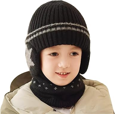 2 in 1 Children's Winter Cap with Earmuff and Muffler two-piece set