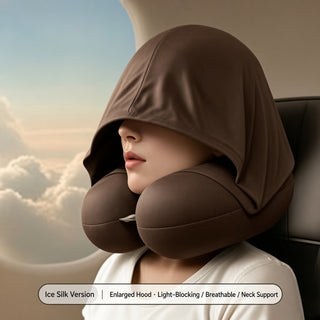 Hooded Memory Foam Travel Pillow with Ice Silk Cover