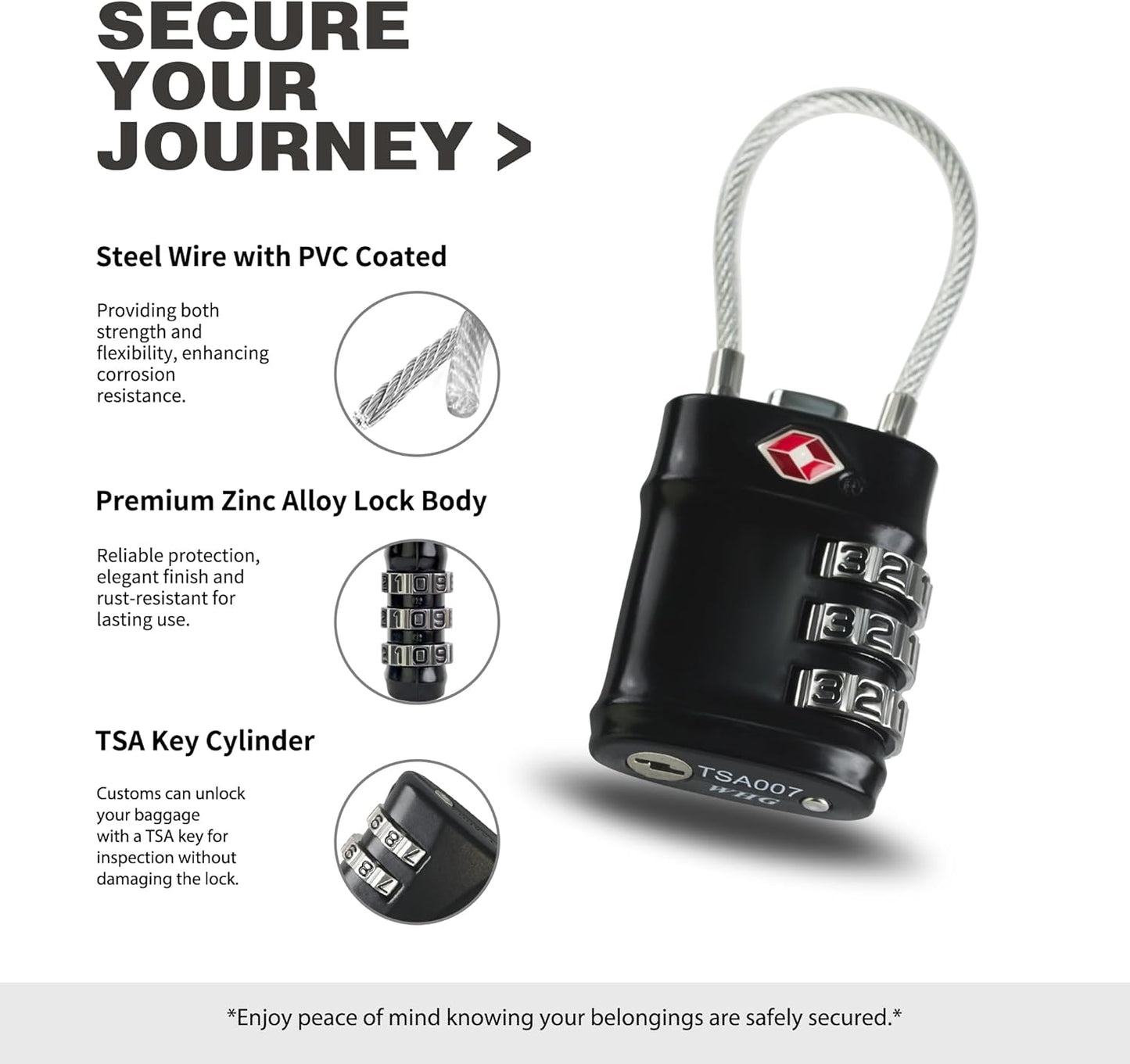 ৩ সংখ্যার স্মার্ট কম্বিনেশন ট্রাভেল লাগেজ লক। 