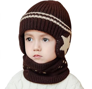 2 in 1 Children's Winter Cap with Earmuff and Muffler two-piece set