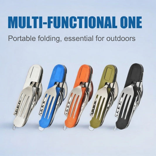 6-in-1 Folding Stainless Steel Camping Cutlery Portable Travel Utensil Set