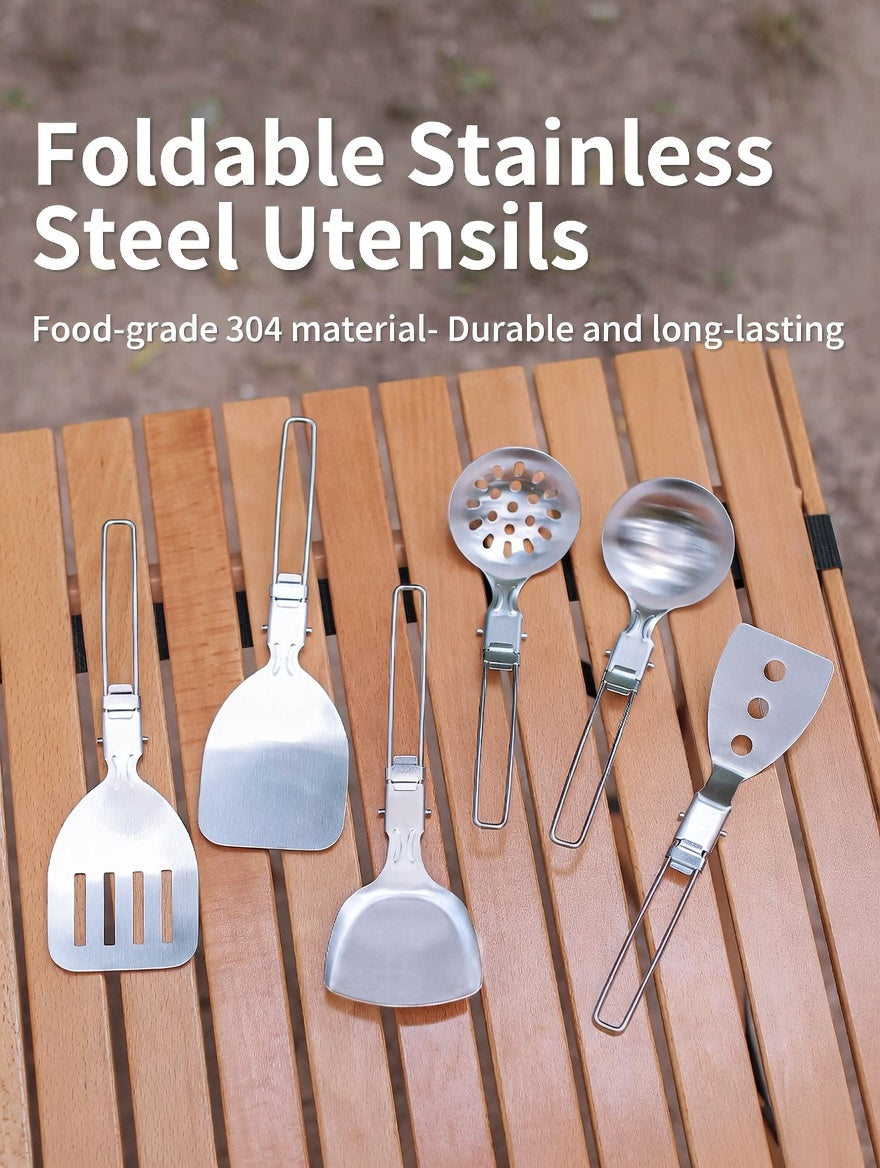 ISE MOUNT 304 Stainless Steel Camping Travel Tableware Utensil Set Foldable Kitchenware