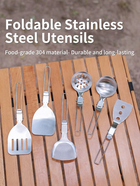 ISE MOUNT 304 Stainless Steel Camping Travel Tableware Utensil Set Foldable Kitchenware