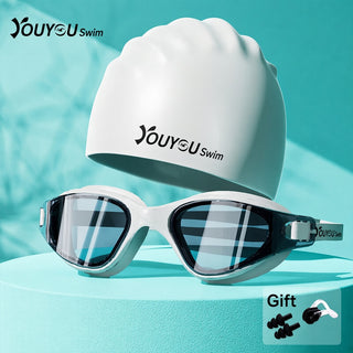 Adult Anti-Fog Waterproof Swimming Goggles with Silicone Cap and Earplugs