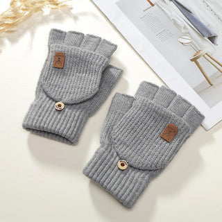 Knitting Thick Winter Indoor Hand Warmers and Screen Touch Half Finger Gloves