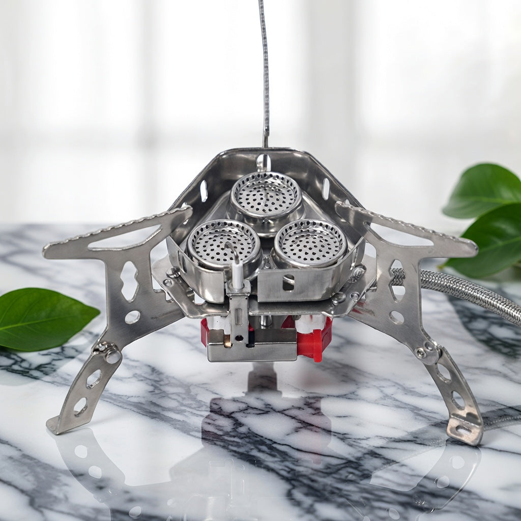 Portable Three Head Camping Stove Windproof Stainless Steel Burner Edition