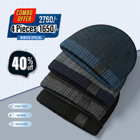 New knitted men's warm winter beanie hat
