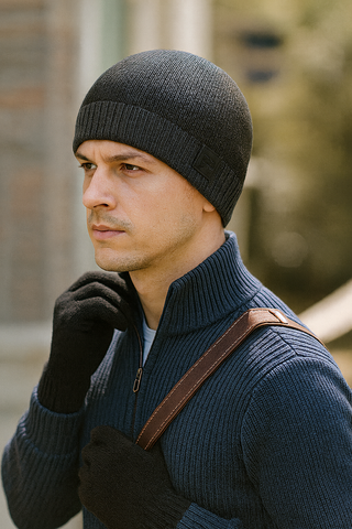 Embossed knitted fleece warm woolen winter riding hat