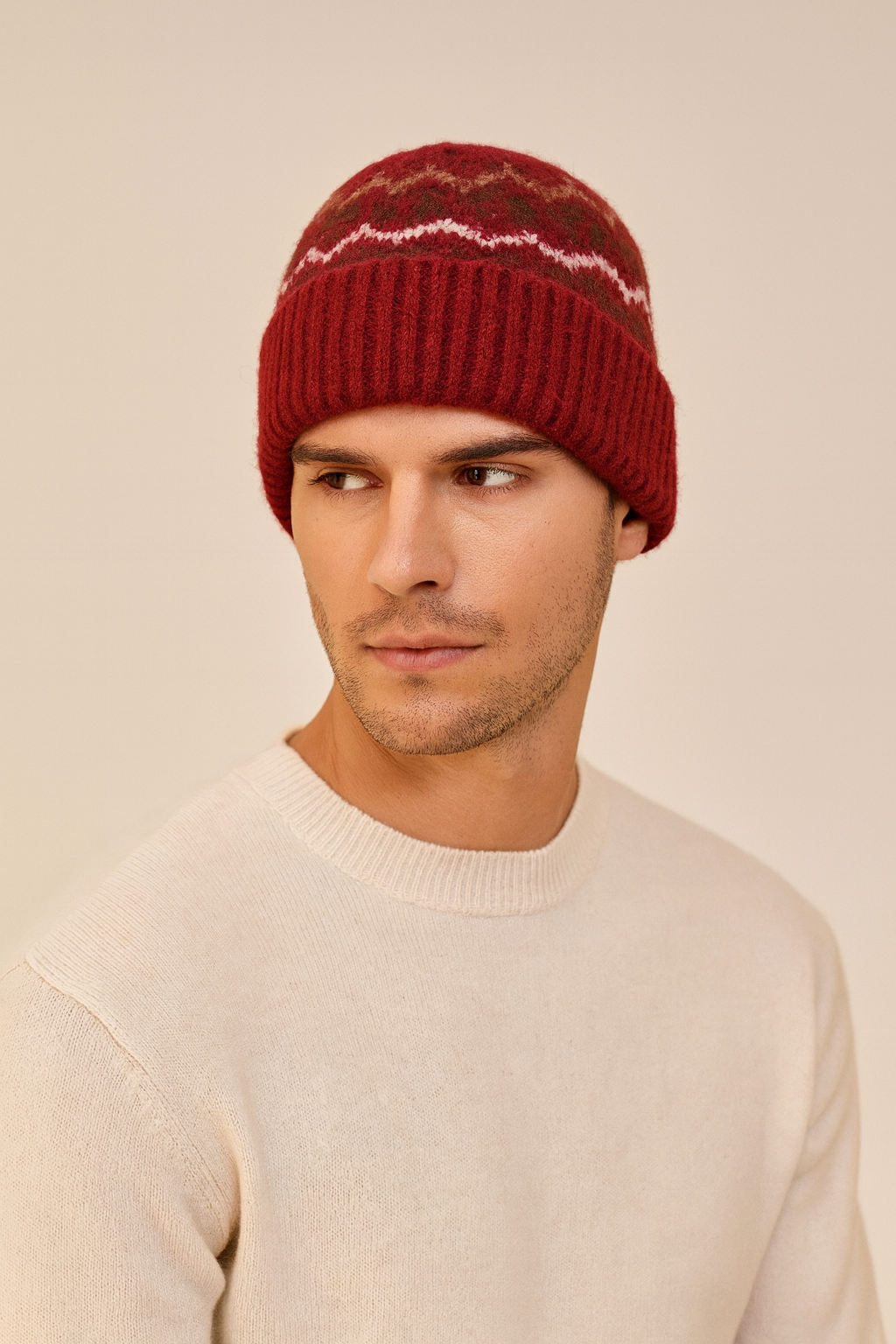 Winter striped jacquard warm thickened knitted outdoor hat