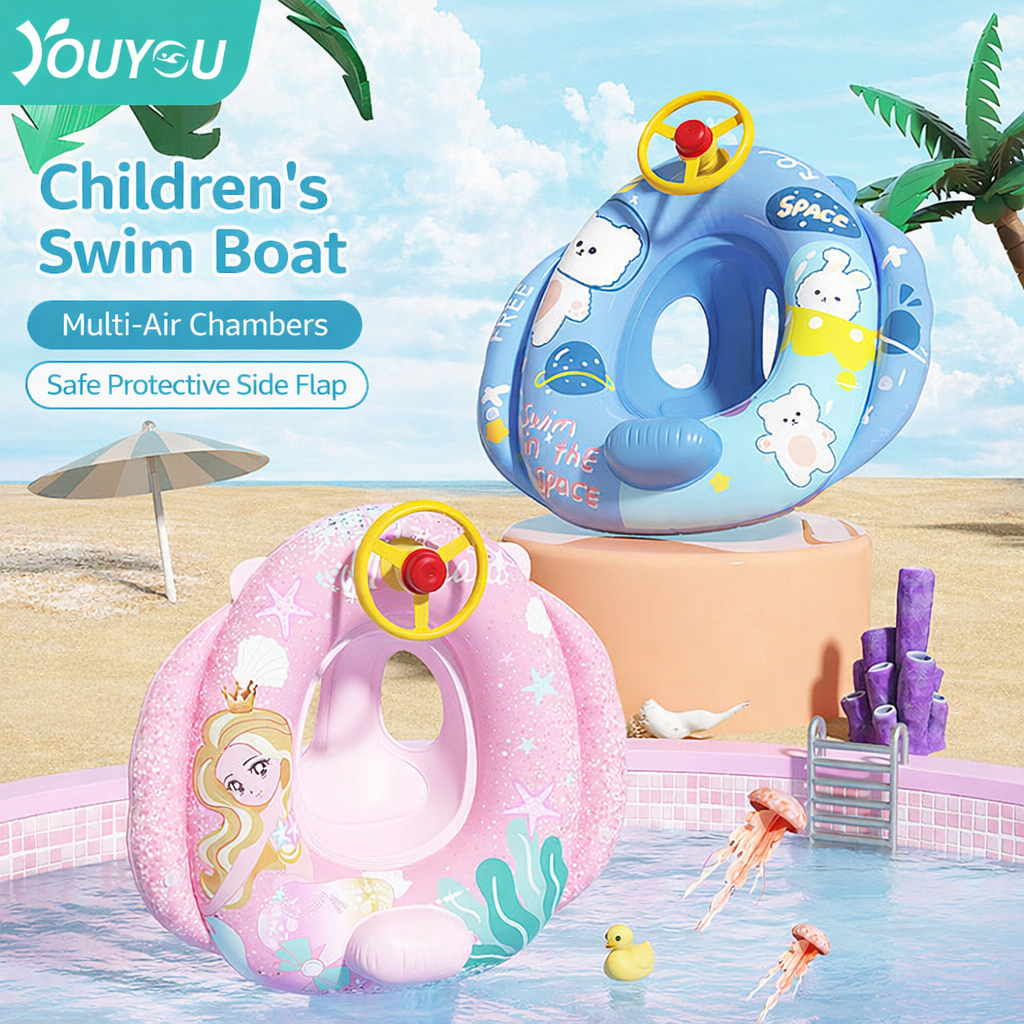 Thickened Anti-Rollover Inflatable Cartoon Swimming Boat Ring For Kids