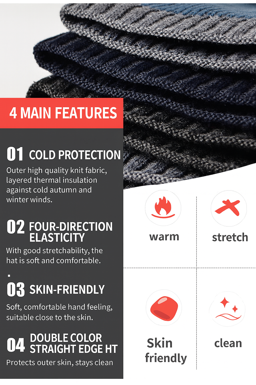 পুরুষদের জন্য দুই রঙের সোজা-কাঁটাযুক্ত বোনা বহিরঙ্গন টুপি