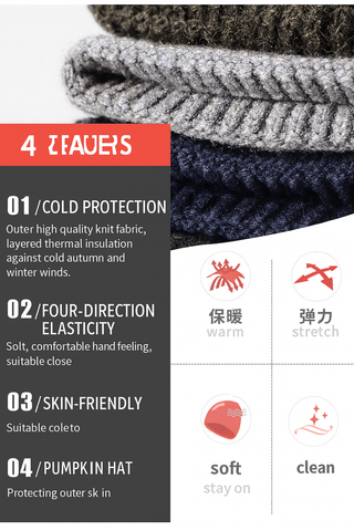 Winter solid color knit hat men's warm beanie hat